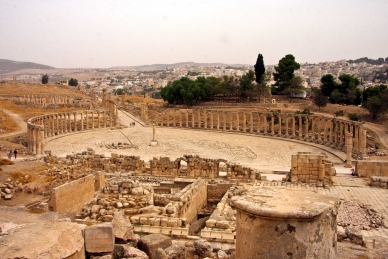Ovales Forum in der antiken Stadt Jerash, Jordanien